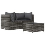 vidaXL Set mobilier de grădină cu perne, 3 piese, gri, poliratan vidaXL Set mobilier de grădină cu perne, 3 piese, gri, poliratan