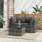 vidaXL Set mobilier de grădină cu perne, 3 piese, gri, poliratan vidaXL Set mobilier de grădină cu perne, 3 piese, gri, poliratan