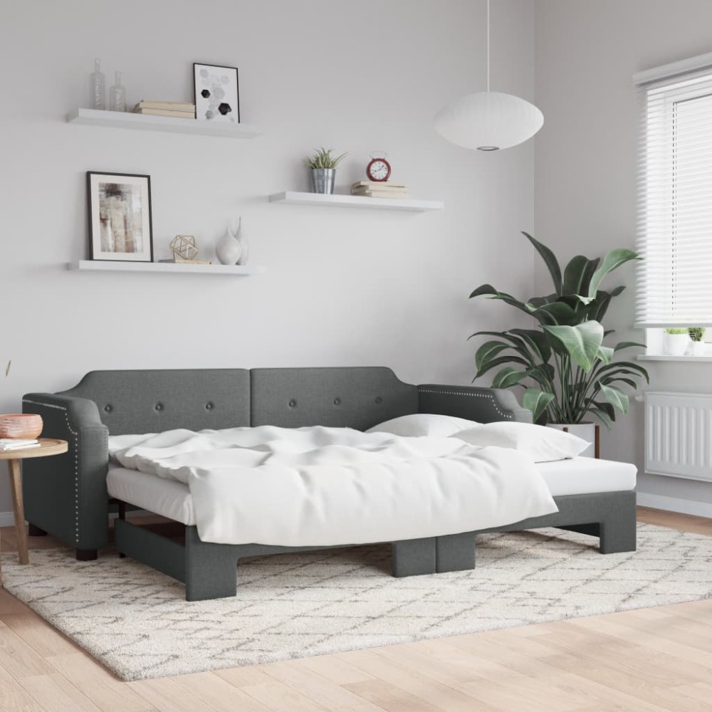 vidaXL Pat de zi cu extensie, gri închis, 80x200 cm, textil