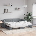 vidaXL Pat de zi cu extensie, gri deschis, 100x200 cm, textil vidaXL Pat de zi cu extensie, gri deschis, 100x200 cm, textil