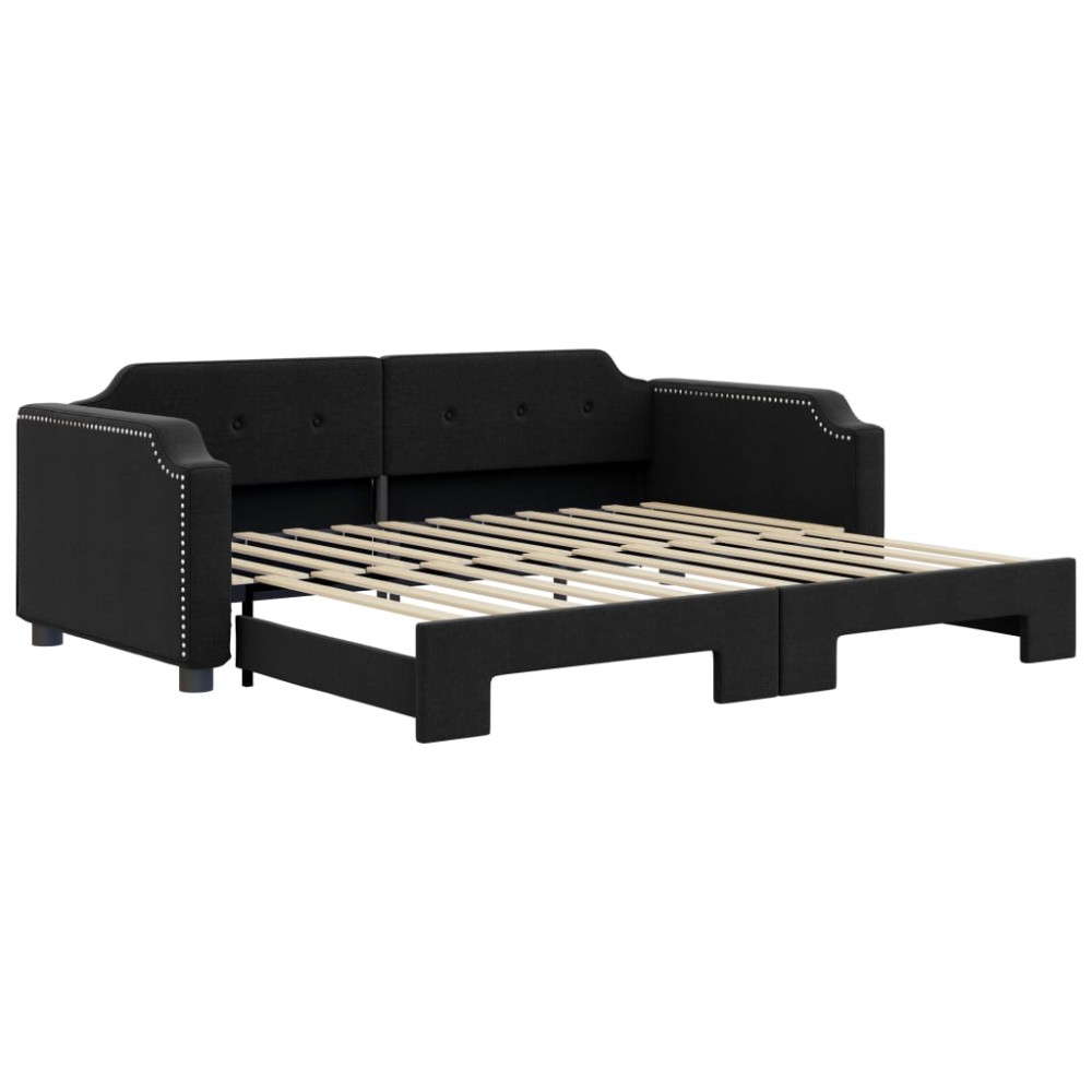 vidaXL Pat de zi cu extensie, negru, 90x190 cm, textil