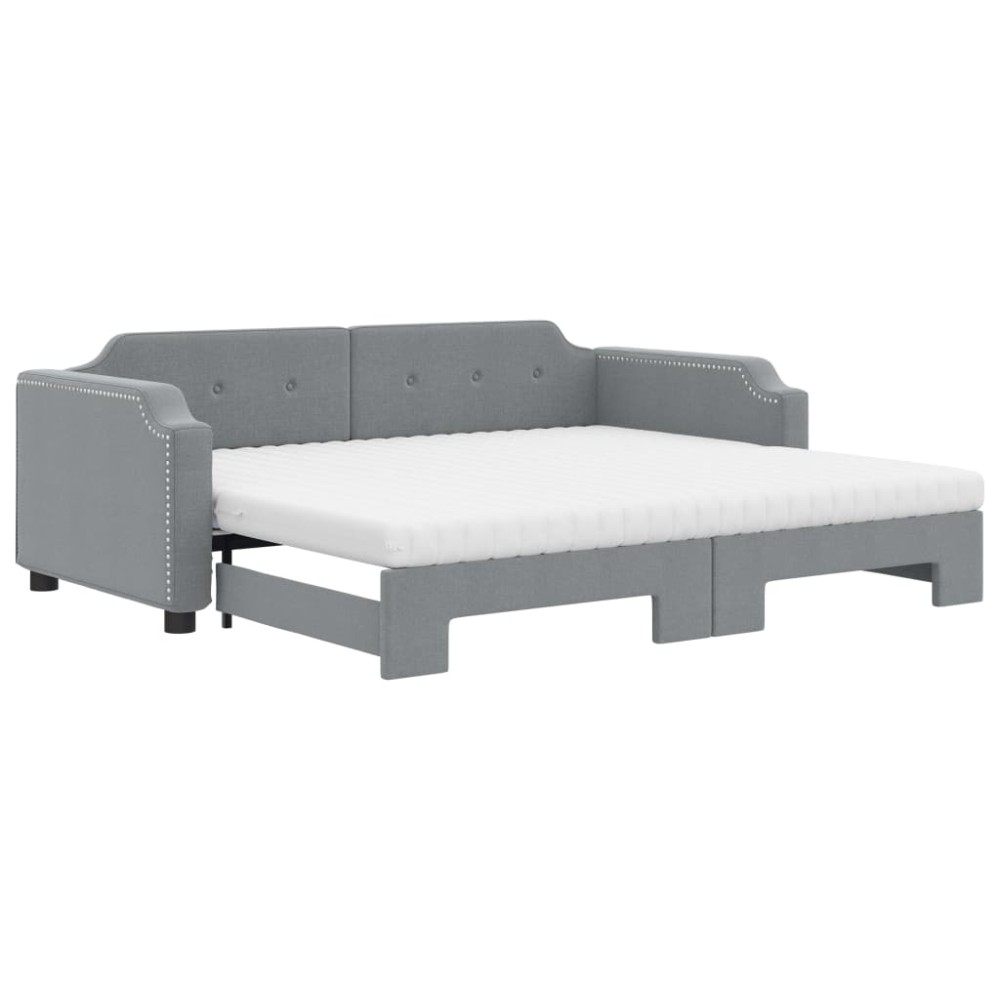 vidaXL Pat de zi cu extensie și saltele, gri deschis, 80x200 cm textil