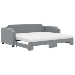 vidaXL Pat de zi cu extensie și saltele, gri deschis, 80x200 cm textil vidaXL Pat de zi cu extensie și saltele, gri deschis, 80x200 cm textil