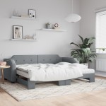 vidaXL Pat de zi cu extensie și saltele, gri deschis, 80x200 cm textil vidaXL Pat de zi cu extensie și saltele, gri deschis, 80x200 cm textil