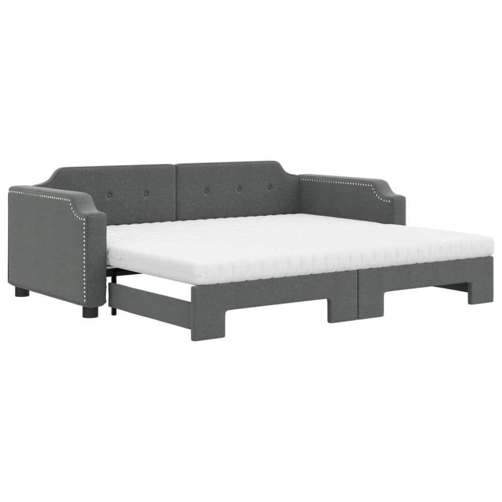 vidaXL Pat de zi cu extensie și saltele, gri închis, 80x200 cm, textil