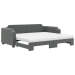 vidaXL Pat de zi cu extensie și saltele, gri închis, 80x200 cm, textil vidaXL Pat de zi cu extensie și saltele, gri închis, 80x200 cm, textil