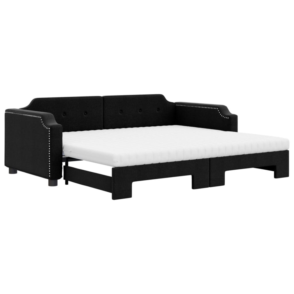 vidaXL Pat de zi cu extensie și saltele, negru, 80x200 cm, textil