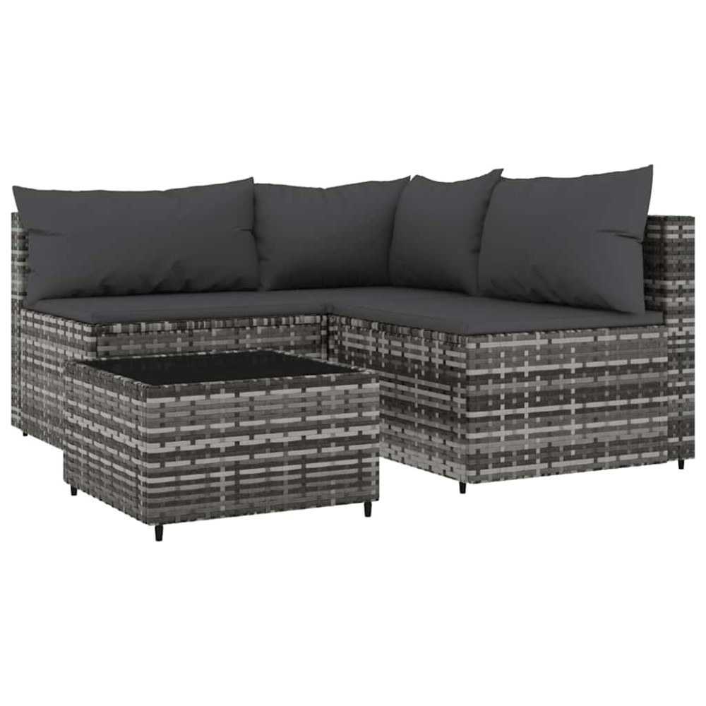 vidaXL Set mobilier de grădină cu perne, 4 piese, gri, poliratan