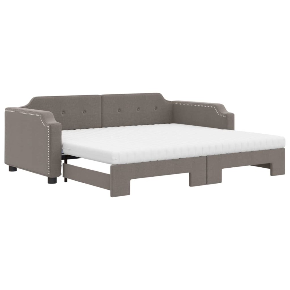 vidaXL Pat de zi cu extensie și saltele, gri taupe, 80x200 cm, textil