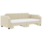 vidaXL Pat de zi cu extensie și saltele, crem, 80x200 cm, textil