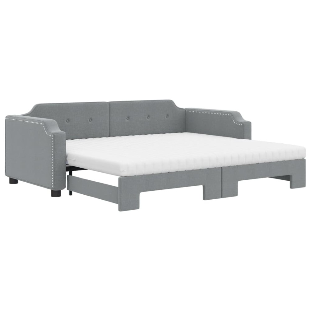 vidaXL Pat de zi cu extensie și saltele, gri deschis 90x200 cm textil