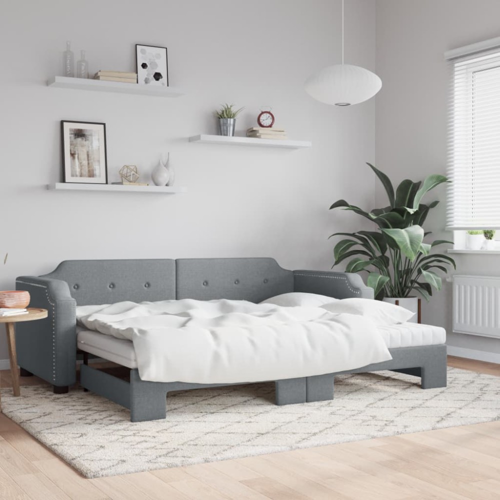 vidaXL Pat de zi cu extensie și saltele, gri deschis 90x200 cm textil