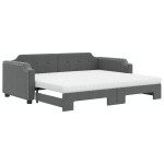 vidaXL Pat de zi cu extensie și saltele, gri închis, 90x200 cm, textil