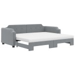 vidaXL Pat de zi cu extensie și saltele, gri deschis 100x200 cm textil