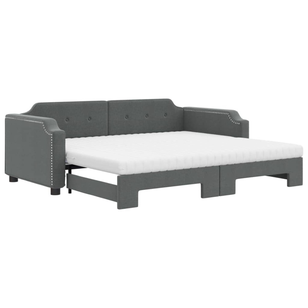 vidaXL Pat de zi cu extensie și saltele, gri închis, 100x200 cm textil