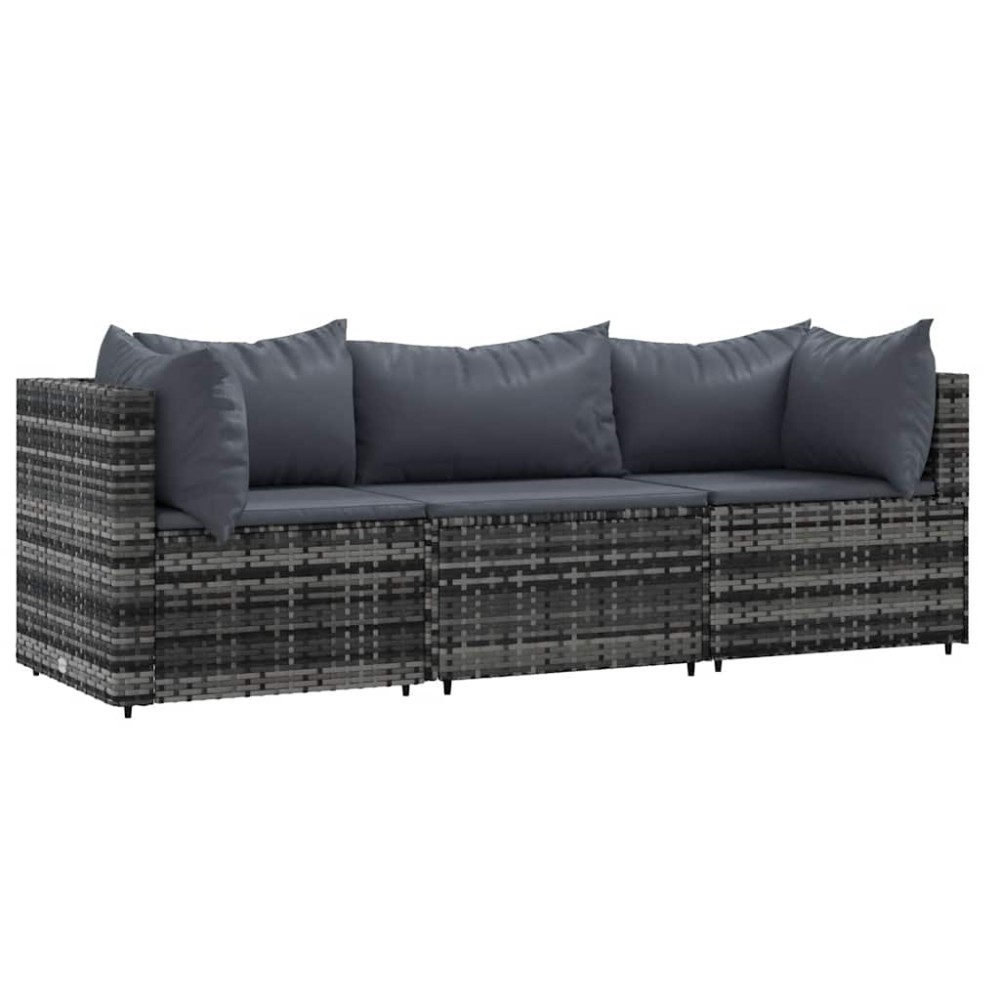 vidaXL Set mobilier de grădină cu perne, 3 piese, gri, poliratan