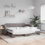 vidaXL Pat de zi cu extensie și saltele, gri taupe, 100x200 cm, textil vidaXL Pat de zi cu extensie și saltele, gri taupe, 100x200 cm, textil