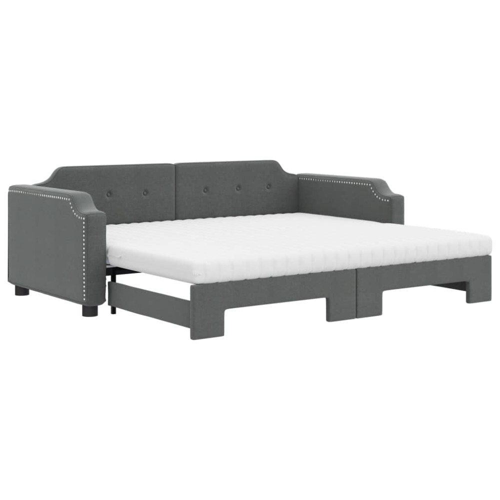 vidaXL Pat de zi cu extensie și saltele, gri închis, 90x190 cm, textil