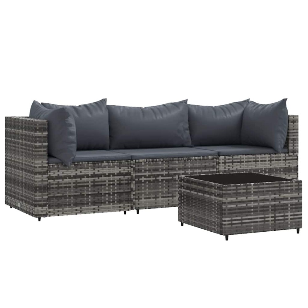 vidaXL Set mobilier de grădină cu perne, 4 piese, gri, poliratan