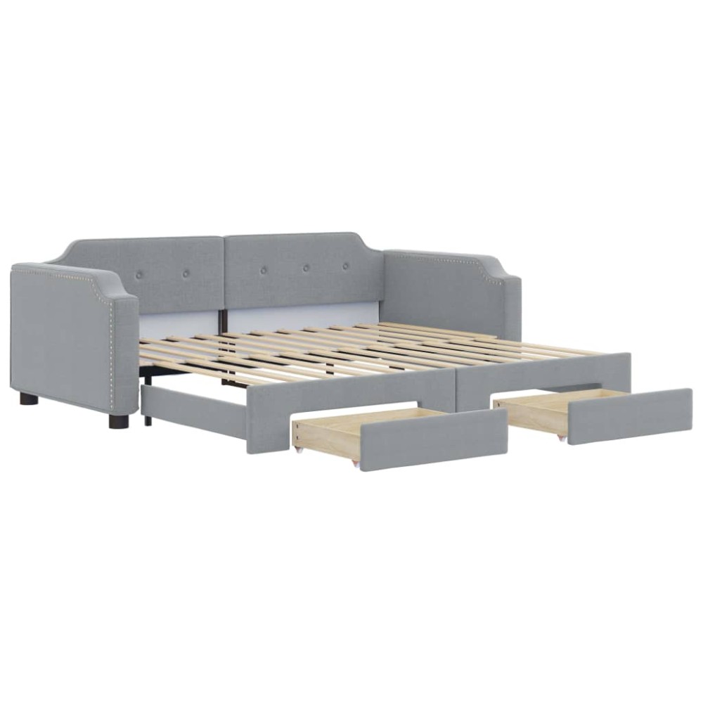 vidaXL Pat de zi cu extensie și sertare, gri deschis, 90x200 cm textil