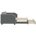 vidaXL Pat de zi cu extensie și sertare, gri închis, 90x200 cm textil