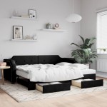 vidaXL Pat de zi cu extensie și sertare, negru, 90x200 cm, textil vidaXL Pat de zi cu extensie și sertare, negru, 90x200 cm, textil