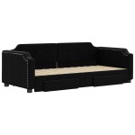 vidaXL Pat de zi cu extensie și sertare, negru, 100x200 cm, textil