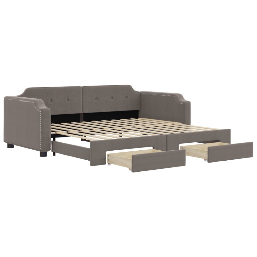 vidaXL Pat de zi cu extensie și sertare, gri taupe, 100x200 cm, textil