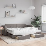 vidaXL Pat de zi cu extensie și sertare, gri taupe, 100x200 cm, textil vidaXL Pat de zi cu extensie și sertare, gri taupe, 100x200 cm, textil