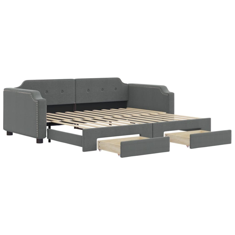 vidaXL Pat de zi cu extensie și sertare, gri închis, 90x190cm, textil
