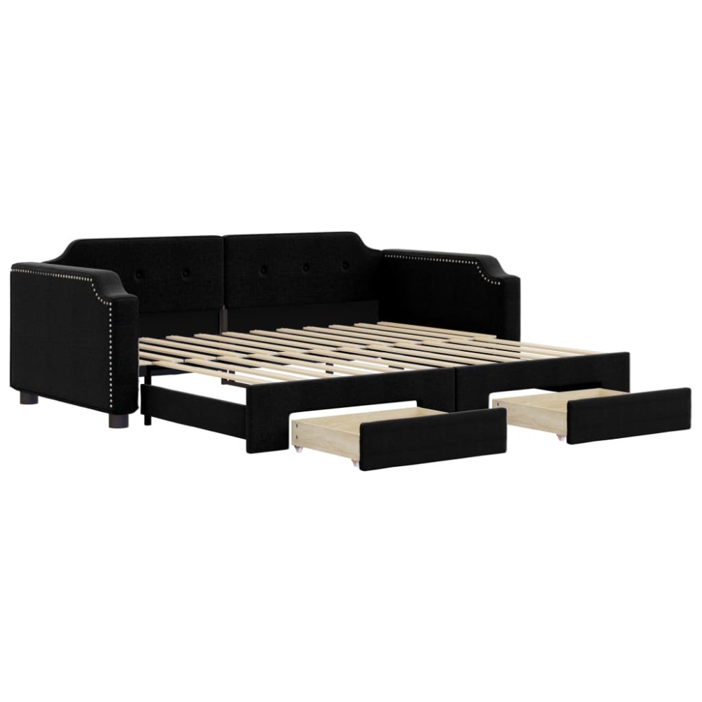 vidaXL Pat de zi cu extensie și sertare, negru, 90x190cm, textil