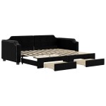 vidaXL Pat de zi cu extensie și sertare, negru, 90x190cm, textil