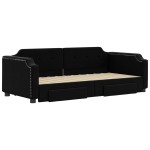 vidaXL Pat de zi cu extensie și sertare, negru, 90x190cm, textil