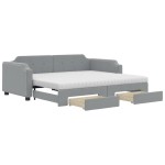 vidaXL Pat de zi cu extensie și sertare, gri deschis, 80x200 cm textil
