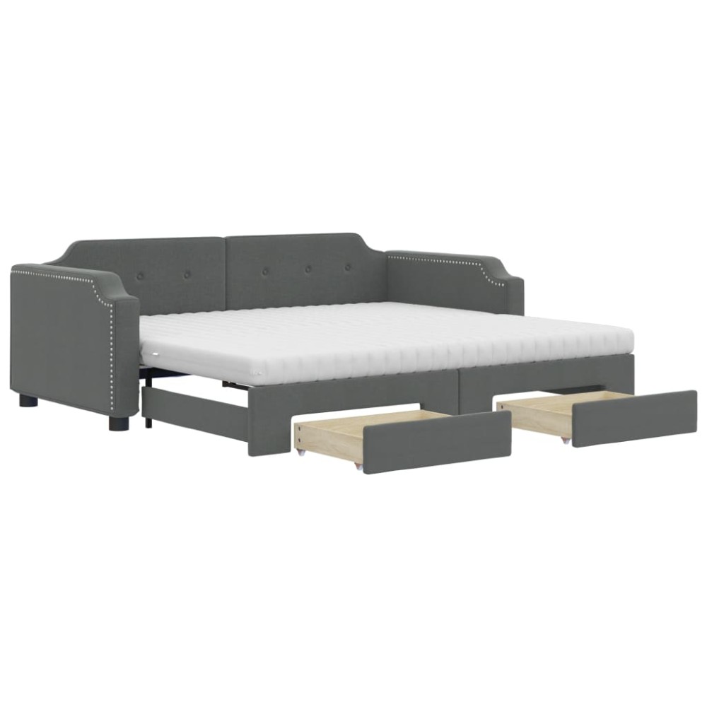 vidaXL Pat de zi cu extensie și sertare, gri închis, 90x200 cm textil