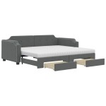 vidaXL Pat de zi cu extensie și sertare, gri închis, 90x200 cm textil