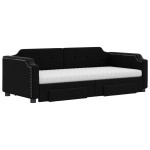 vidaXL Pat de zi cu extensie și sertare, negru, 90x200 cm, textil vidaXL Pat de zi cu extensie și sertare, negru, 90x200 cm, textil