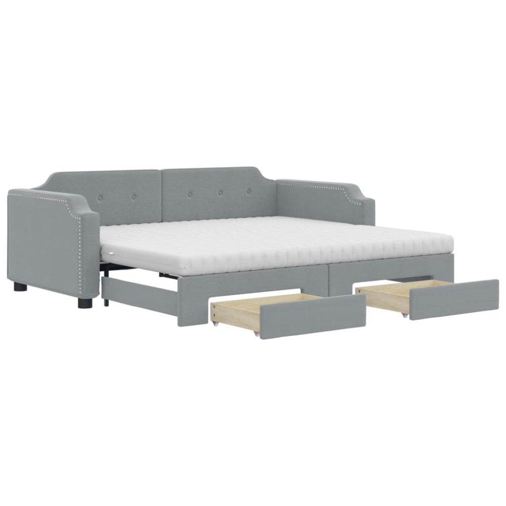 vidaXL Pat de zi cu extensie și sertare, gri deschis 100x200 cm textil