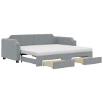 vidaXL Pat de zi cu extensie și sertare, gri deschis 100x200 cm textil