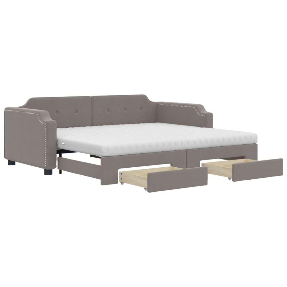 vidaXL Pat de zi cu extensie și sertare, gri taupe, 100x200 cm, textil