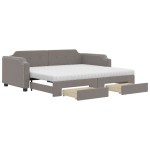 vidaXL Pat de zi cu extensie și sertare, gri taupe, 100x200 cm, textil