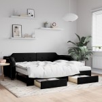 vidaXL Pat de zi cu extensie și sertare, negru, 90x190cm, textil vidaXL Pat de zi cu extensie și sertare, negru, 90x190cm, textil