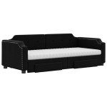 vidaXL Pat de zi cu extensie și sertare, negru, 90x190cm, textil vidaXL Pat de zi cu extensie și sertare, negru, 90x190cm, textil