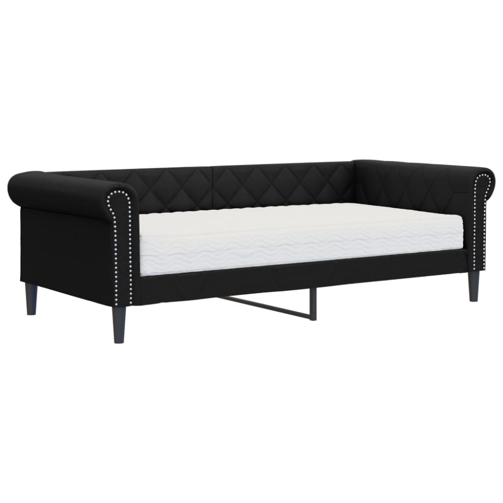 vidaXL Pat de zi cu saltea, negru, 90x200 cm, piele ecologică