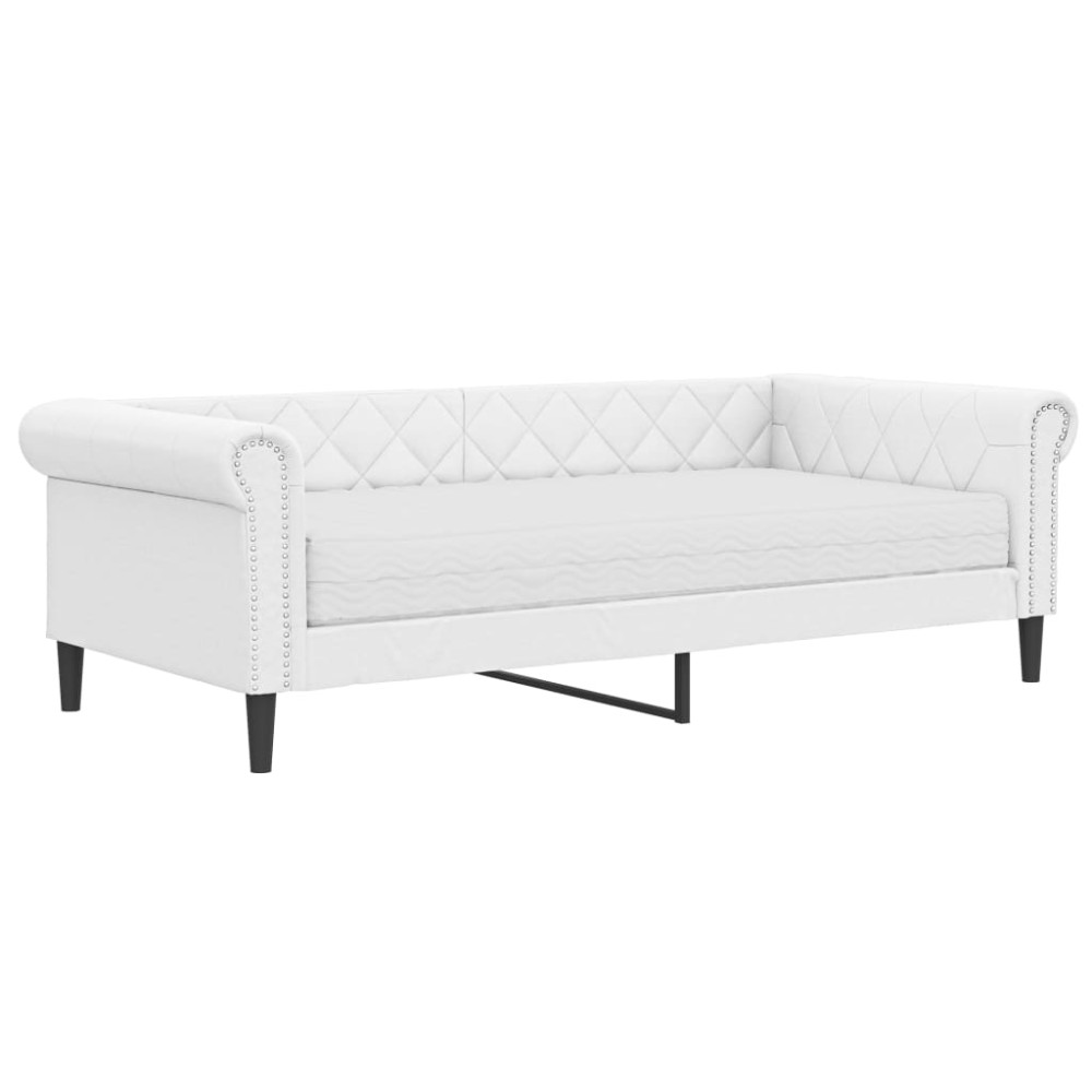 vidaXL Pat de zi cu saltea, alb, 90x200 cm, piele ecologică