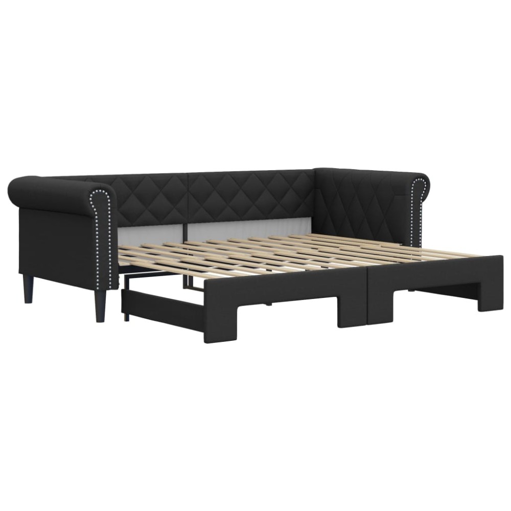 vidaXL Pat de zi cu extensie, negru, 90x200 cm, piele ecologică