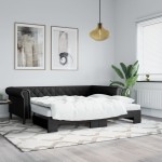 vidaXL Pat de zi cu extensie, negru, 90x200 cm, piele ecologică vidaXL Pat de zi cu extensie, negru, 90x200 cm, piele ecologică