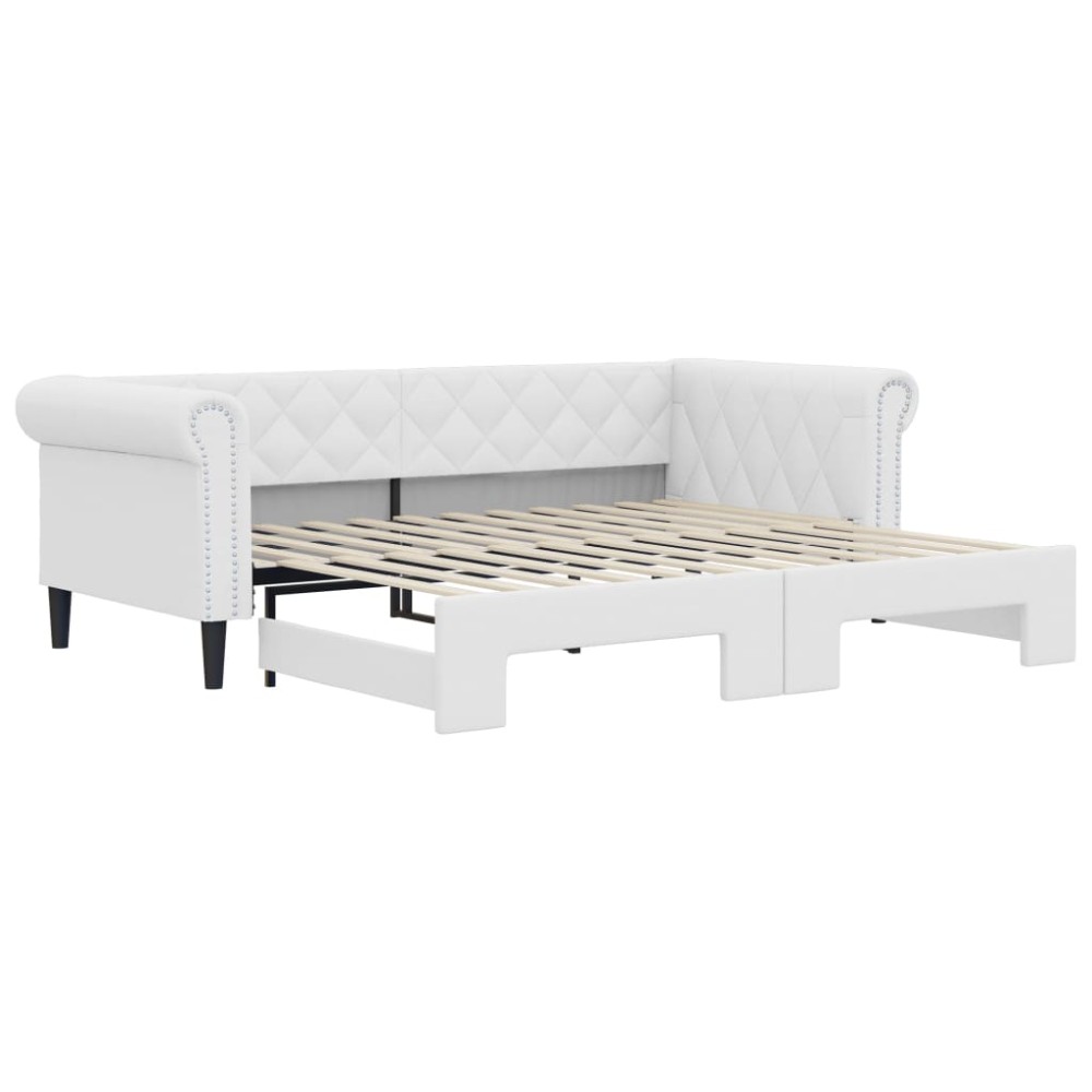 vidaXL Pat de zi cu extensie, alb, 90x200 cm, piele ecologică