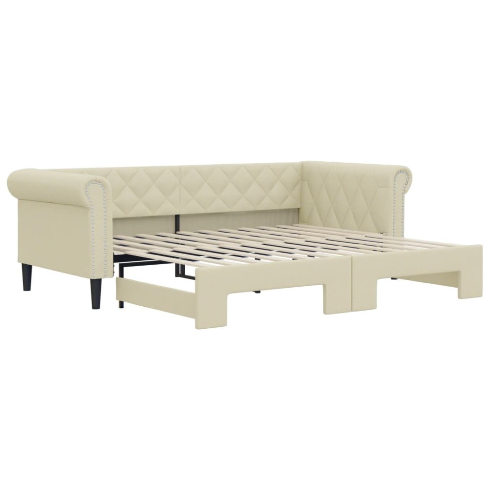 vidaXL Pat de zi cu extensie, crem, 90x200 cm, piele ecologică