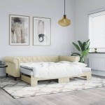 vidaXL Pat de zi cu extensie, crem, 90x200 cm, piele ecologică vidaXL Pat de zi cu extensie, crem, 90x200 cm, piele ecologică